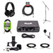 Home recording studio essentials bundle with CAD CX2 audio interface, GXL1800 condenser microphone, JOYO monitor headphones, and accessories by MusicStox.